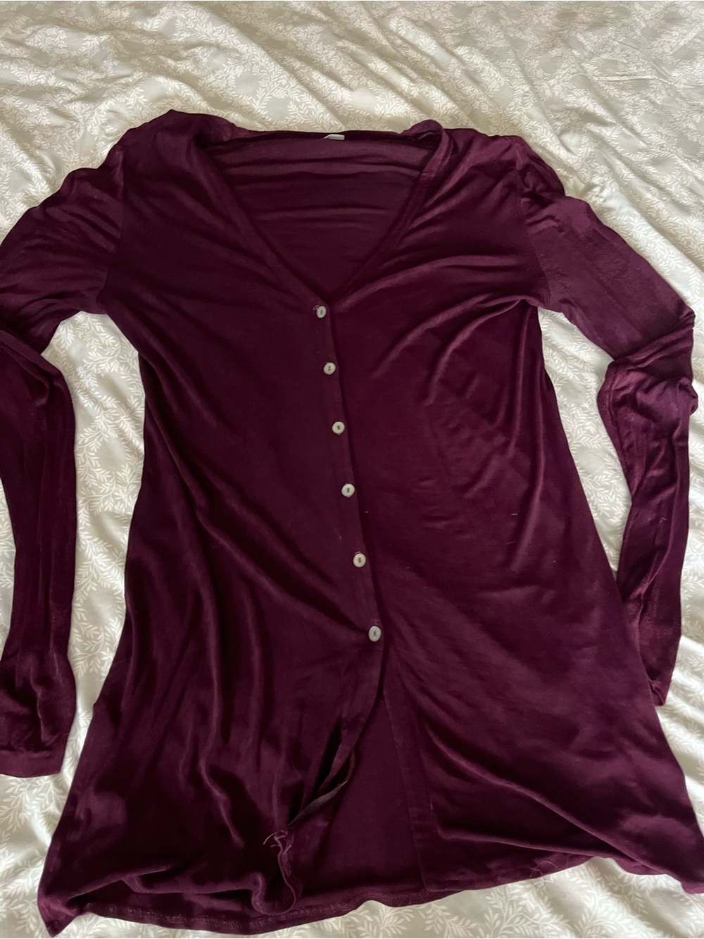 Women's Long Sleeve Button Front Cardigan - Deep Plum